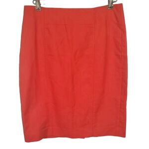 Ann Taylor Loft Skirt 2 Womens Solid Red Knee Length Back Zip Back Slit Casual